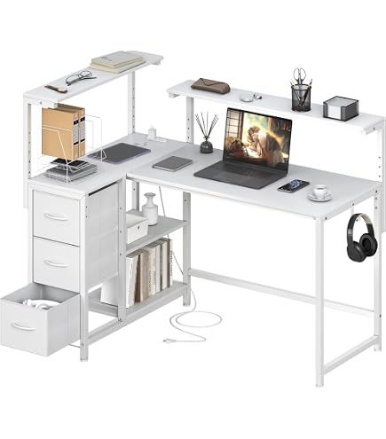 Amazon | ZXMコーナー本棚 L字型デスク机と本棚が一体になったテーブル